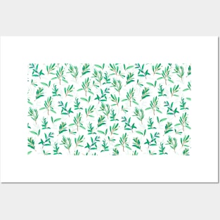 Elegant Olive branch Green White Pattern Posters and Art